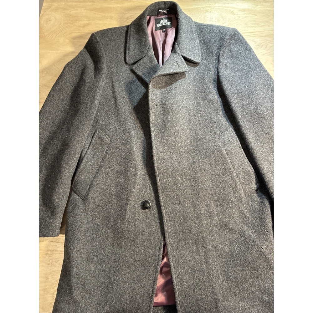 VTG Stafford Coat Mens 42 Gray Heather‎ Wool Blend Charcoal Overcoat Flannel